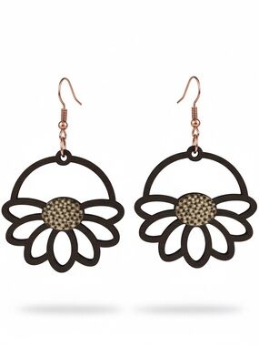 Handmade Black Floral Cutout Earrings with Beige Center